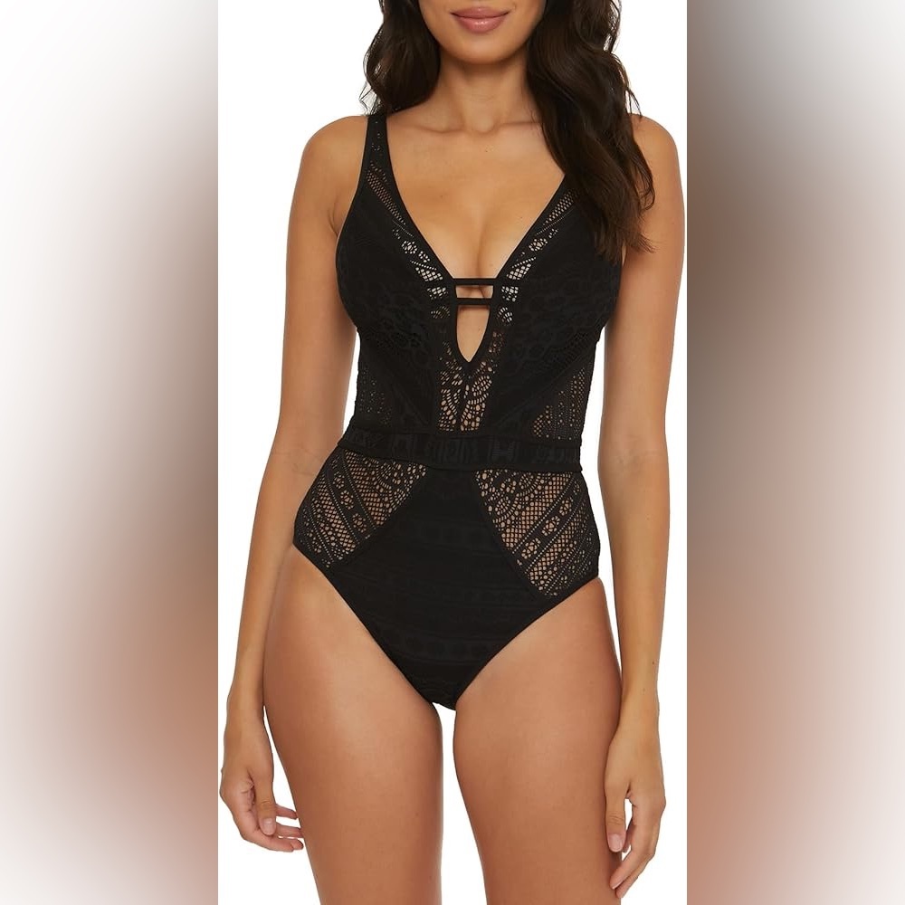 BECCA Color Play Plunge Neck One Piece Swimsuit